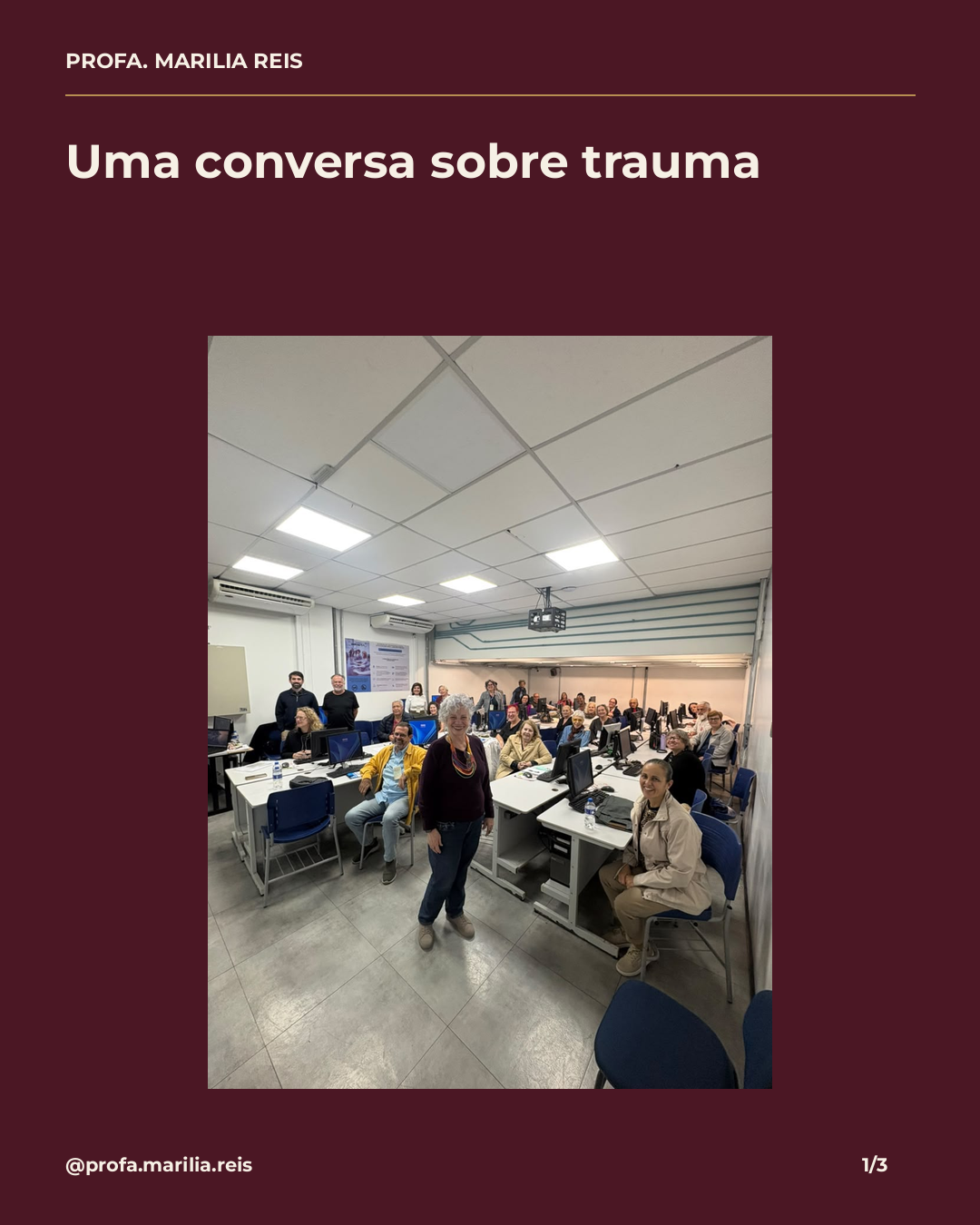 Capa de carrossel da professora Marilia Reis: Uma conversa sobre trauma